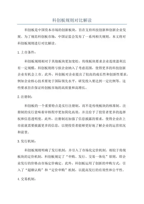 科创板规则对比解读