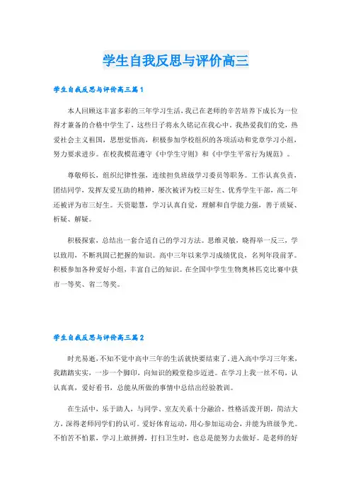 学生自我反思与评价高三