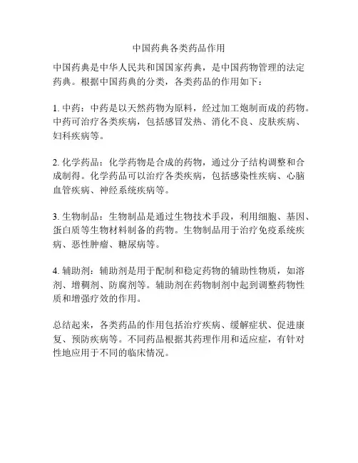 中国药典各类药品作用