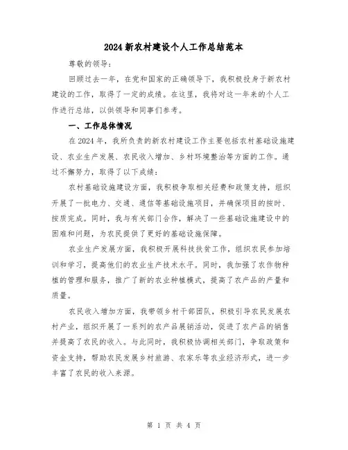 2024新农村建设个人工作总结范本(2篇)