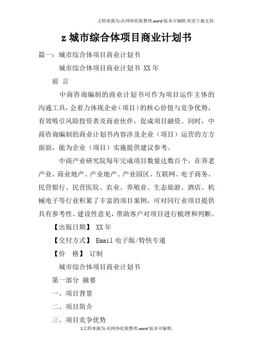 z城市综合体项目商业计划书doc