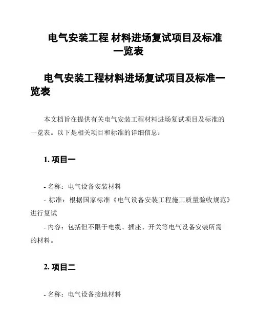 电气安装工程 材料进场复试项目及标准一览表