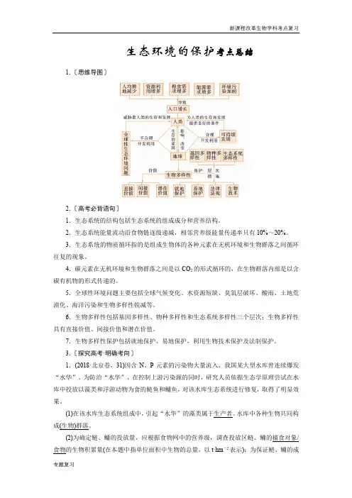 新课程改革生物学科考点分析word版生态环境的保护考点总结