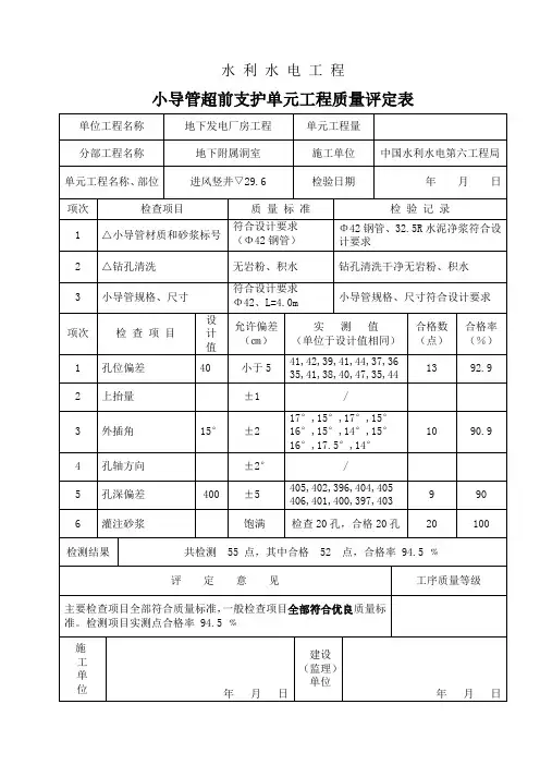 小导管质量评定表