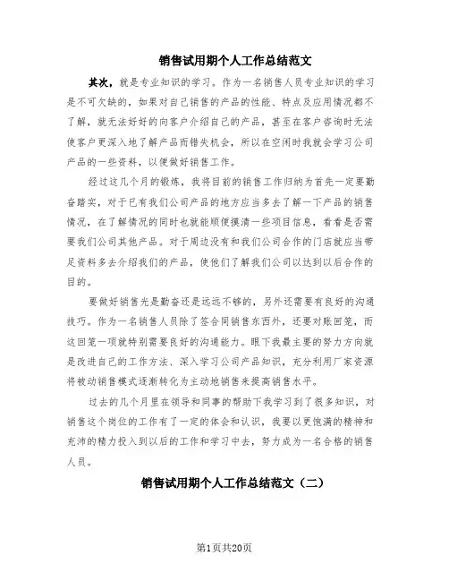 销售试用期个人工作总结范文(11篇)