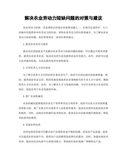 解决农业劳动力短缺问题的对策与建议