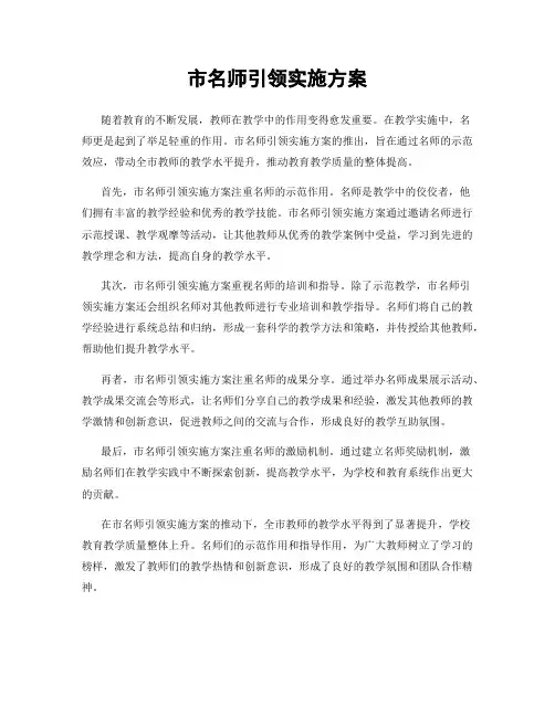 市名师引领实施方案