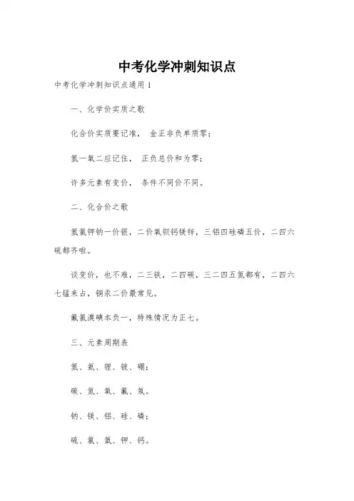 中考化学冲刺知识点