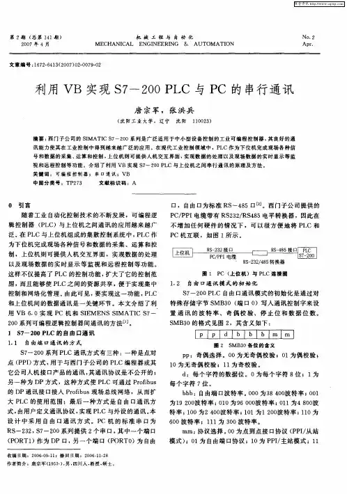 利用VB实现S7-200PLC与PC的串行通讯
