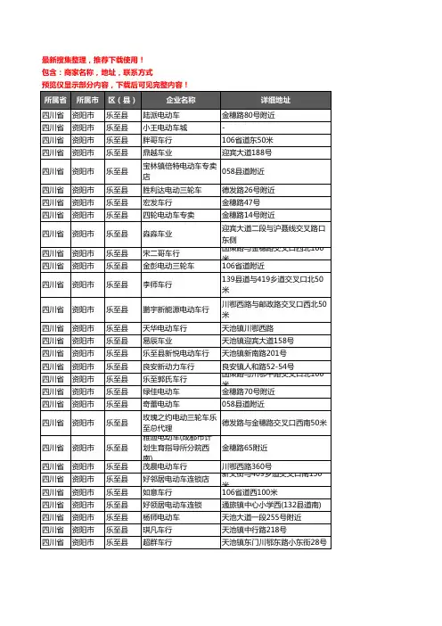 新版四川省资阳市乐至县电动车企业公司商家户名录单联系方式地址大全48家