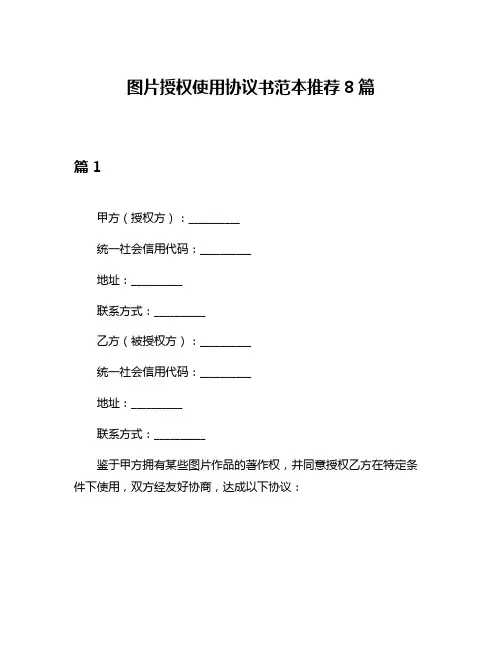 图片授权使用协议书范本推荐8篇