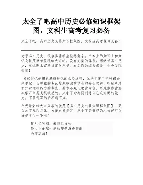 太全了吧高中历史必修知识框架图,文科生高考复习必备
