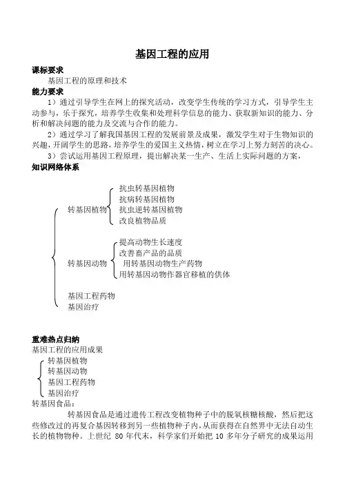 高中生物人教版选修3基因工程的应用1
