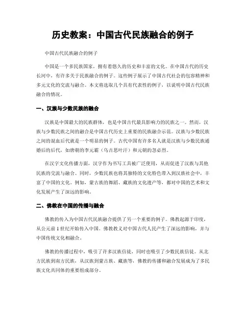 历史教案：中国古代民族融合的例子