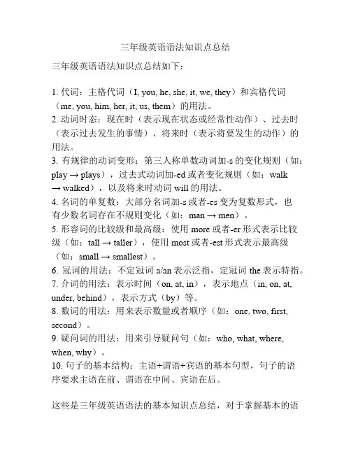 三年级英语语法知识点总结