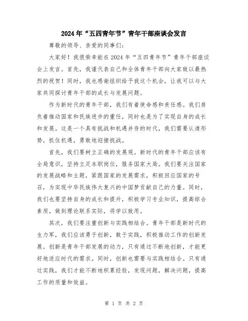 2024年“五四青年节”青年干部座谈会发言