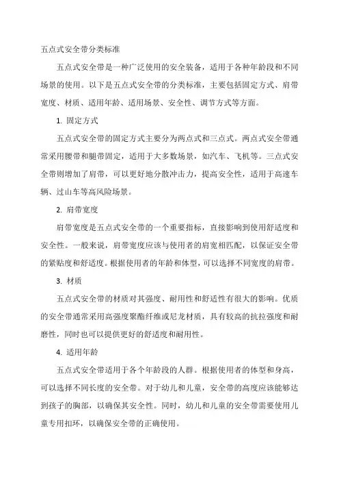 五点式安全带分类标准