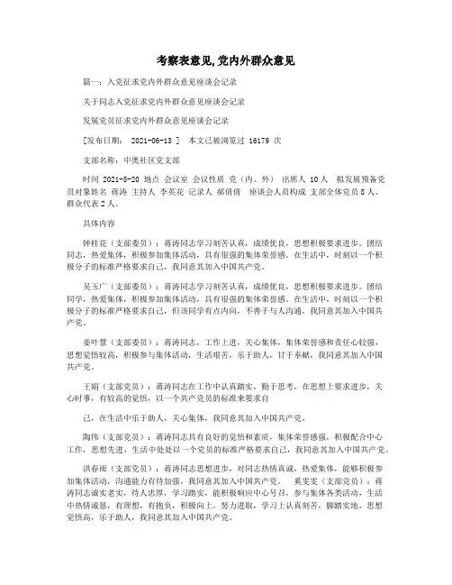 考察表意见,党内外群众意见