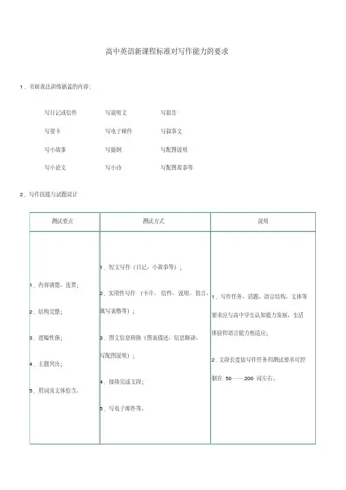 最新高中英语新课程标准对写作能力的要求