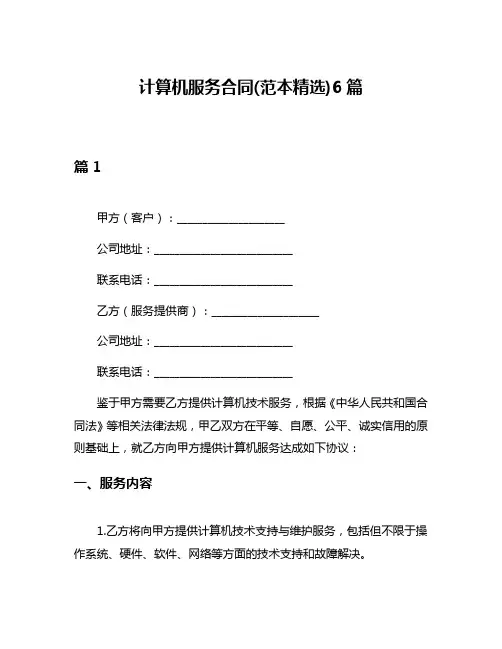 计算机服务合同(范本精选)6篇