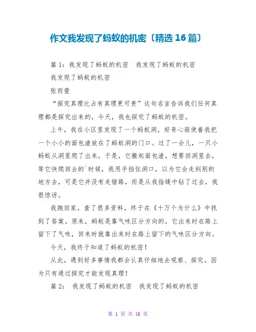 作文我发现了蚂蚁的秘密(精选16篇)