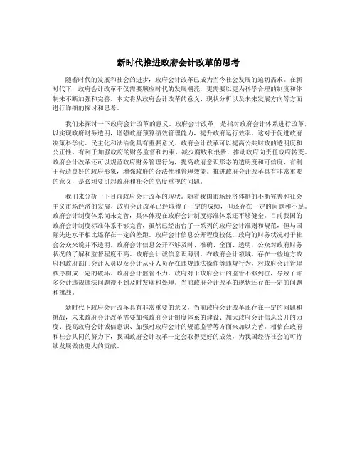 新时代推进政府会计改革的思考