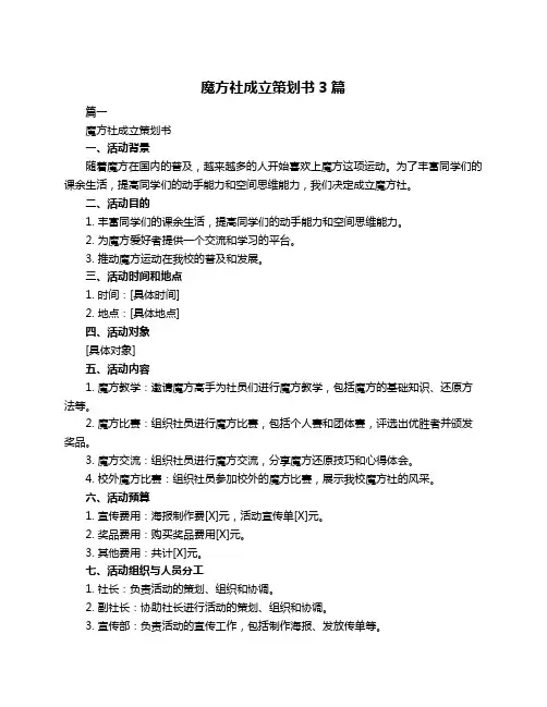 魔方社成立策划书3篇