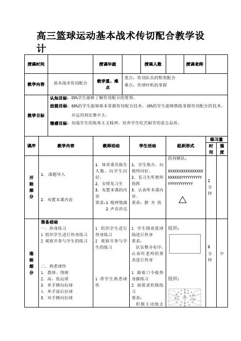 高三篮球运动基本战术传切配合教学设计
