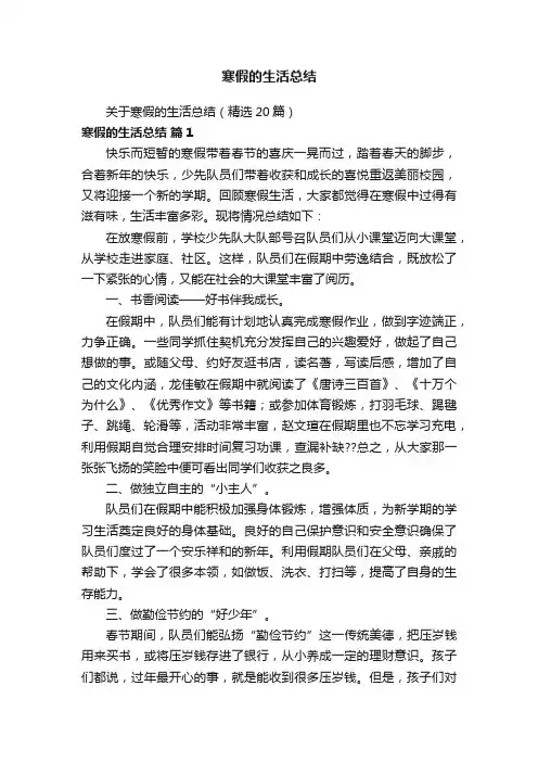 关于寒假的生活总结（精选20篇）