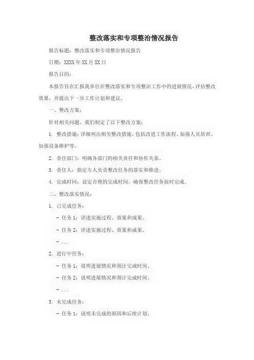 整改落实和专项整治情况报告