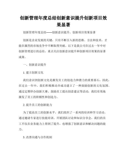 创新管理年度总结创新意识提升创新项目效果显著