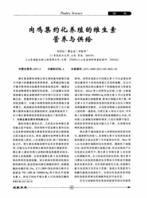 肉鸡集约化养殖的维生素营养与供给