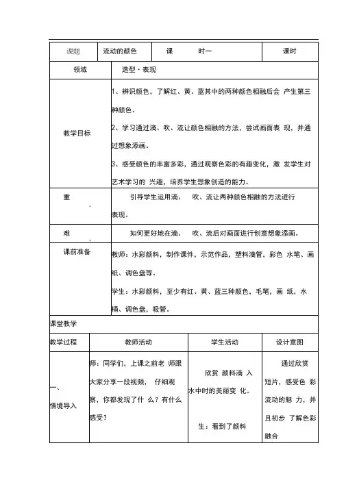 小学美术_流动的颜色教学设计学情分析教材分析课后反思