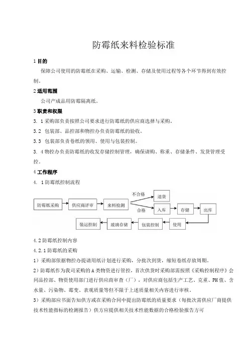 防霉纸来料检验标准
