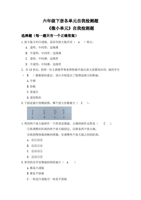 教科版科学六年级下册各单元自我检测题
