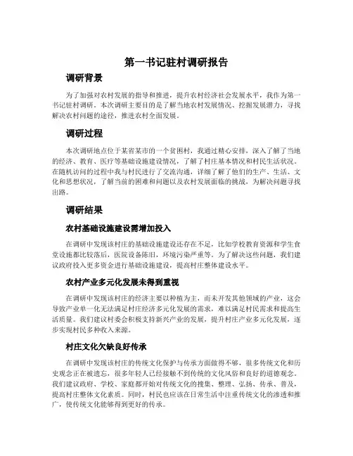 第一书记驻村调研报告