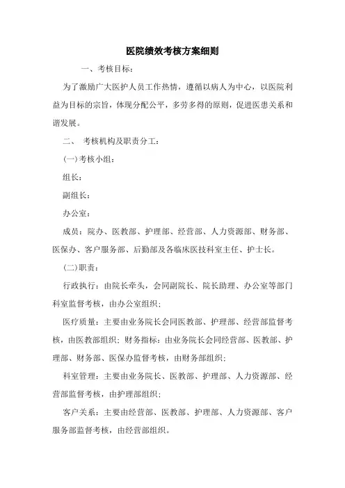 医院绩效考核方案细则(详细)