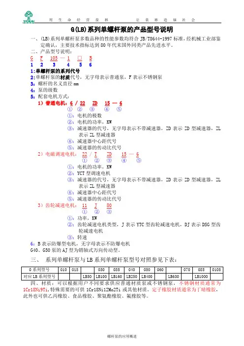 螺杆泵的产品型号说明