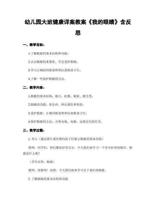 幼儿园大班健康详案教案《我的眼睛》含反思