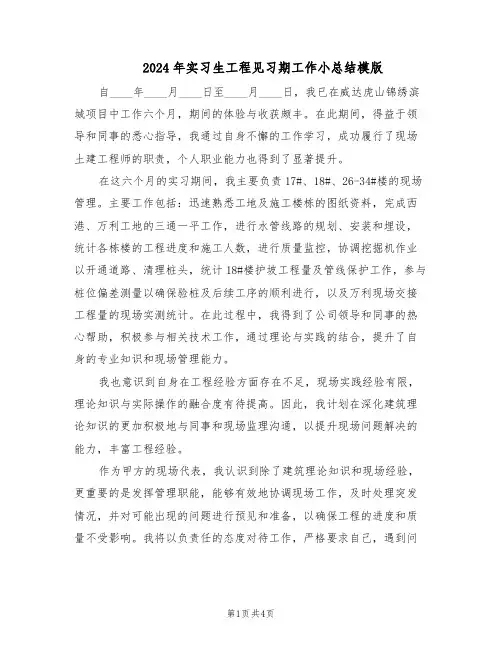 2024年实习生工程见习期工作小总结模版（二篇）