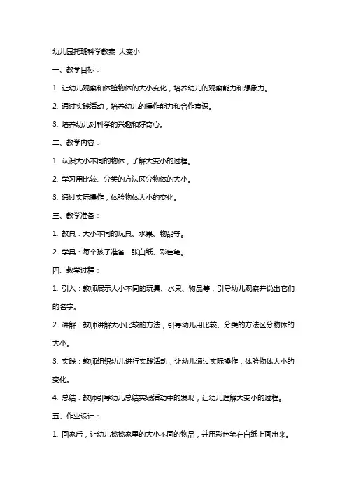 幼儿园托班科学教案 大变小