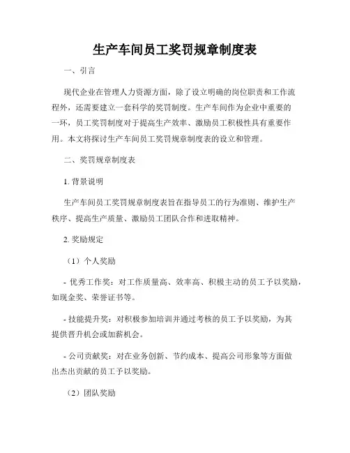 生产车间员工奖罚规章制度表