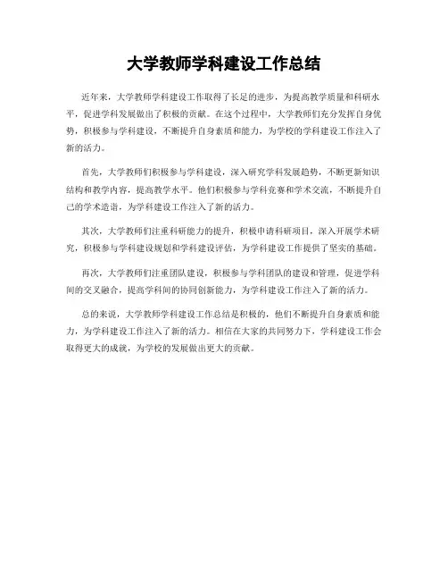 大学教师学科建设工作总结