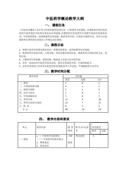 中医药学概论教学大纲