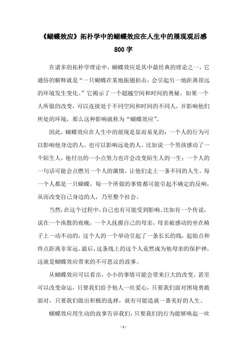 《蝴蝶效应》拓朴学中的蝴蝶效应在人生中的展现观后感800字