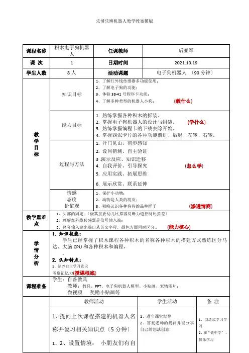 乐博乐博教案-后亚军-电子狗机器人