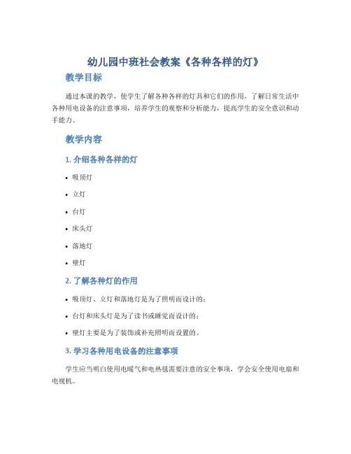 幼儿园中班社会教案《各种各样的灯》