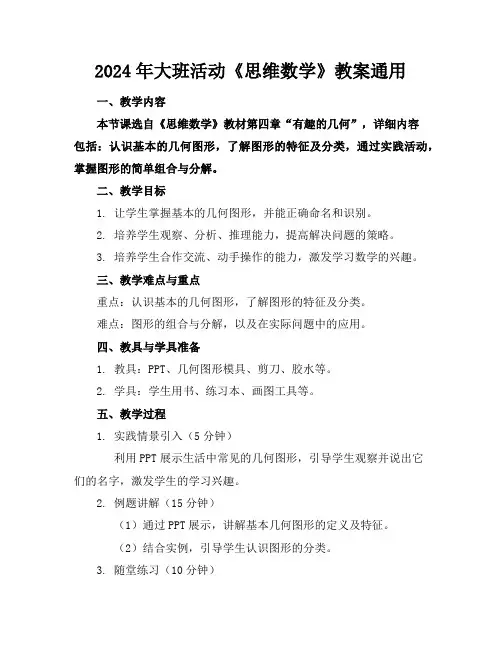 2024年大班活动《思维数学》教案通用