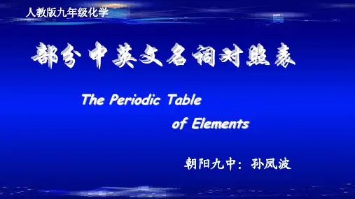 人教版九年级上册化学：附录Ⅲ 部分名词中英文对照表