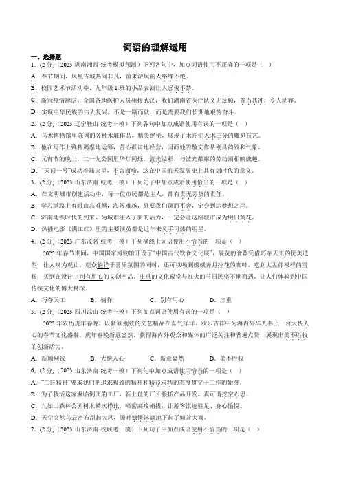 2024年中考语文二轮复习专题训练：词语的理解运用(含教学)